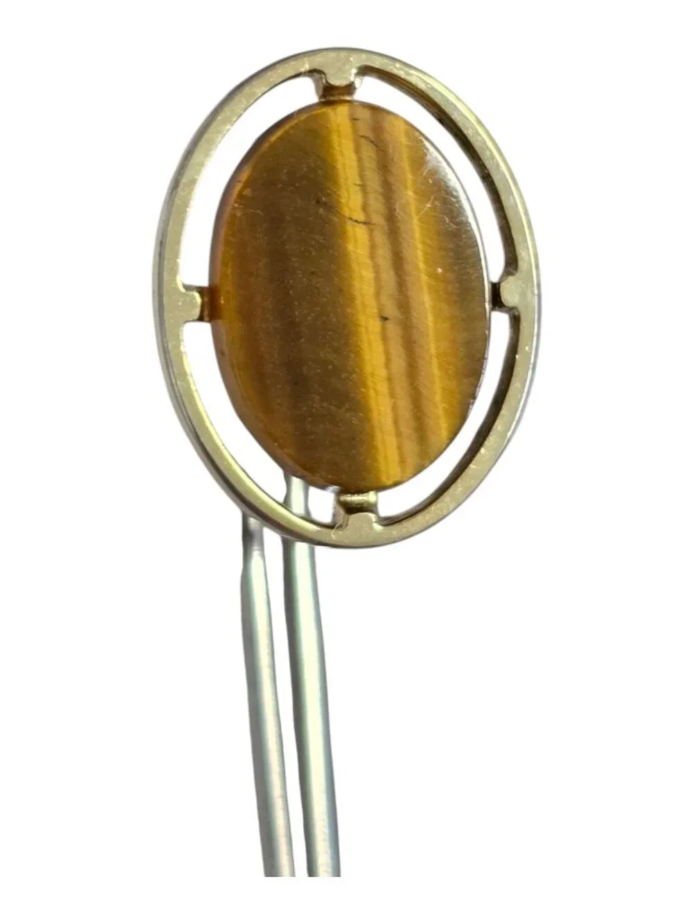 Vintage Foster Gold Tone Oval Cufflinks Tigers Eye Stone w/ Wrap Around Straps